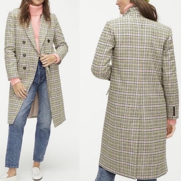 J. Crew Italian Wool Double-breasted Topcoat Cream Houndstooth Midi Coat Size 6 - Picture 6 of 12
